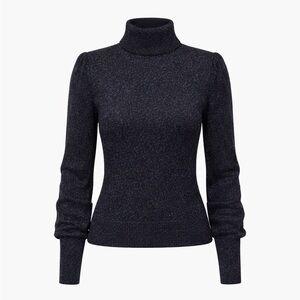NWT Women’s XS | Carmen Marc Valvo | Black Violet Sparkle Turtleneck Sweater